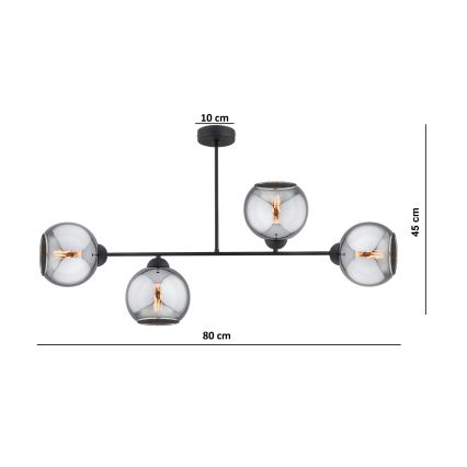 Brilagi - Plafonski luster DIOR 4xE27/60W/230V crna/zadimljeno-siva