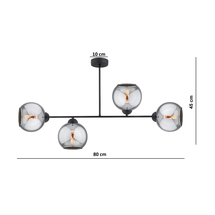 Brilagi - Plafonski luster DIOR 4xE27/60W/230V crna/zadimljeno-siva