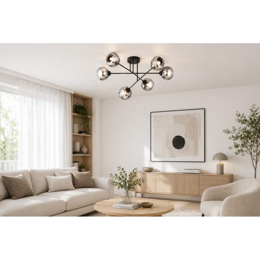 Brilagi - Plafonski luster DIOR 6xE27/60W/230V crna/zadimljeno-siva