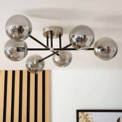 Brilagi - Plafonski luster MALIVA 6xE14/15W/230V mat hrom/zadimljeno staklo