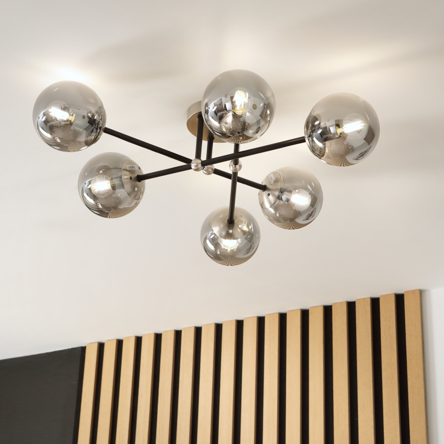 Brilagi - Plafonski luster MALIVA 6xE14/15W/230V mat hrom/zadimljeno staklo