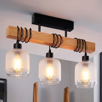 BRILAGI - Plafonski luster WOOD GLASS 3xE27/60W/230V borovina/crna/bela