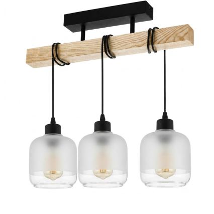BRILAGI - Plafonski luster WOOD GLASS 3xE27/60W/230V borovina/crna/bela