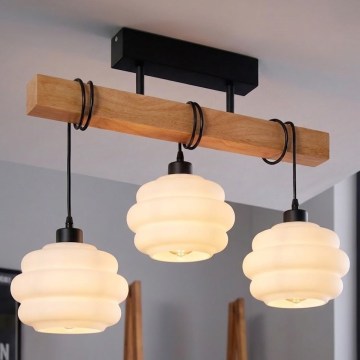 BRILAGI - Plafonski luster WOOD GLASS 3xE27/60W/230V borovina/crna/bela