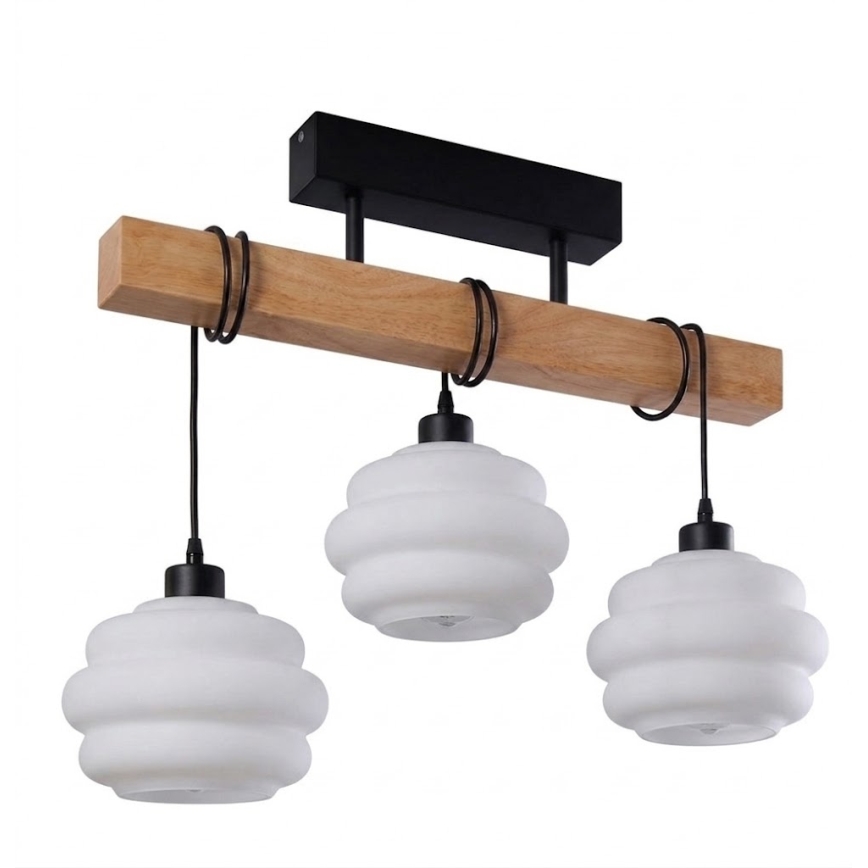 BRILAGI - Plafonski luster WOOD GLASS 3xE27/60W/230V borovina/crna/bela