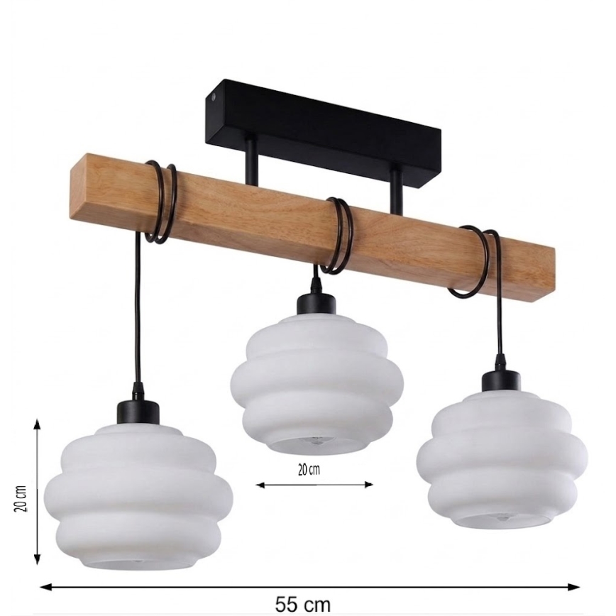 BRILAGI - Plafonski luster WOOD GLASS 3xE27/60W/230V borovina/crna/bela