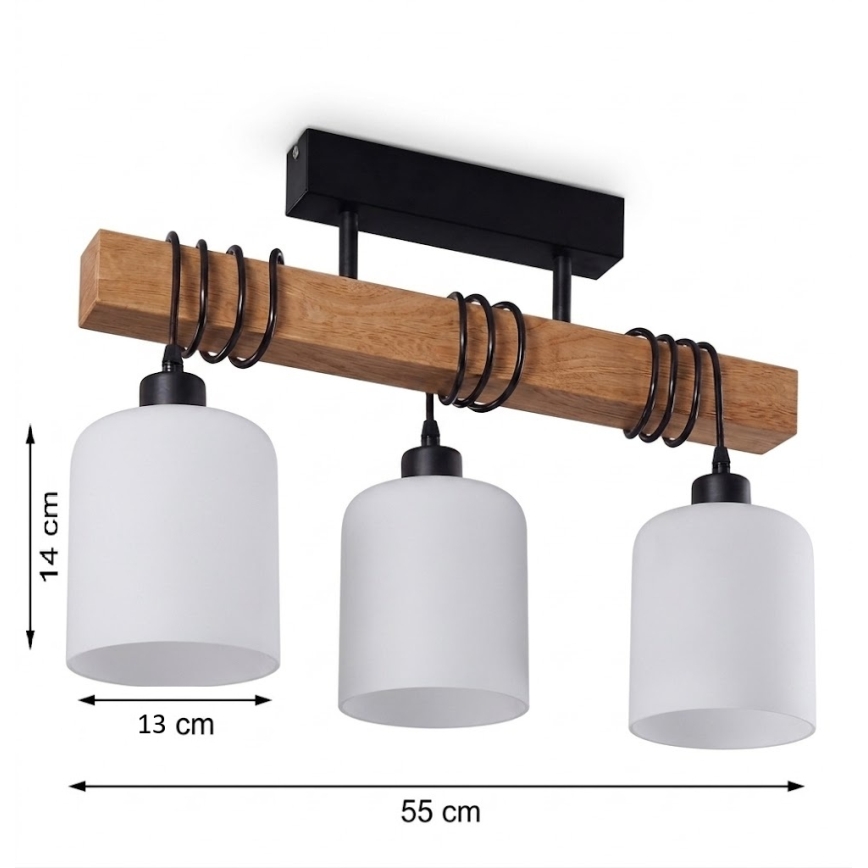 BRILAGI - Plafonski luster WOOD GLASS 3xE27/60W/230V borovina/crna/bela