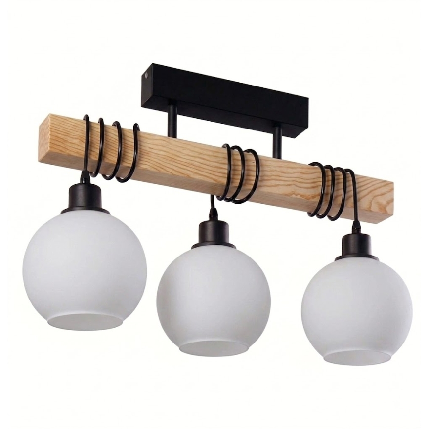 BRILAGI - Plafonski luster WOOD GLASS 3xE27/60W/230V borovina/crna/bela