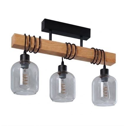 BRILAGI - Plafonski luster WOOD GLASS 3xE27/60W/230V borovina/crna/zadimljeno-siva