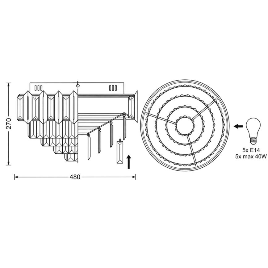 BRILAGI - Plafonsko svetlo SPECTRA 5xE14/40W/230V prečnik 48 cm sjajni hrom