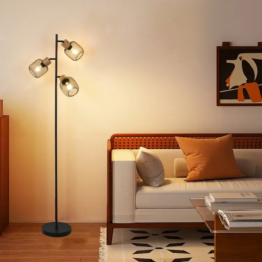 Brilagi - Podna lampa BASKLITE 3xE27/15W/230V drvo/crna