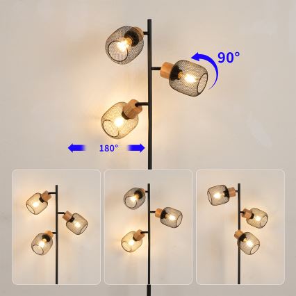 Brilagi - Podna lampa BASKLITE 3xE27/15W/230V drvo/crna