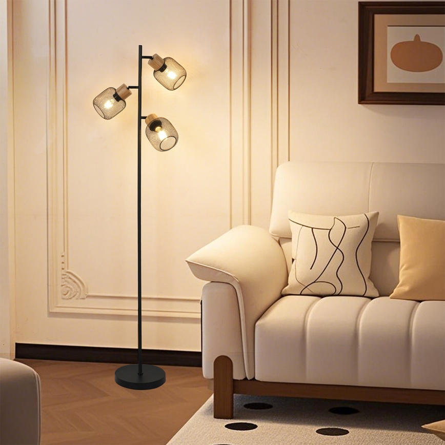 Brilagi - Podna lampa BASKLITE 3xE27/15W/230V drvo/crna