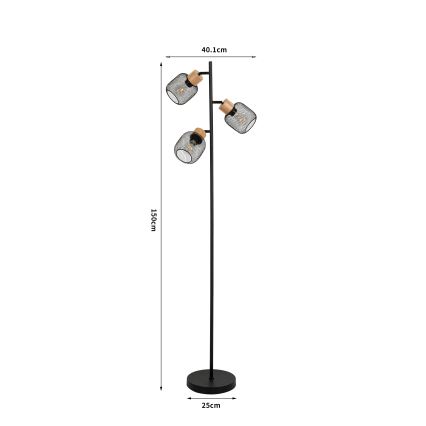 Brilagi - Podna lampa BASKLITE 3xE27/15W/230V drvo/crna