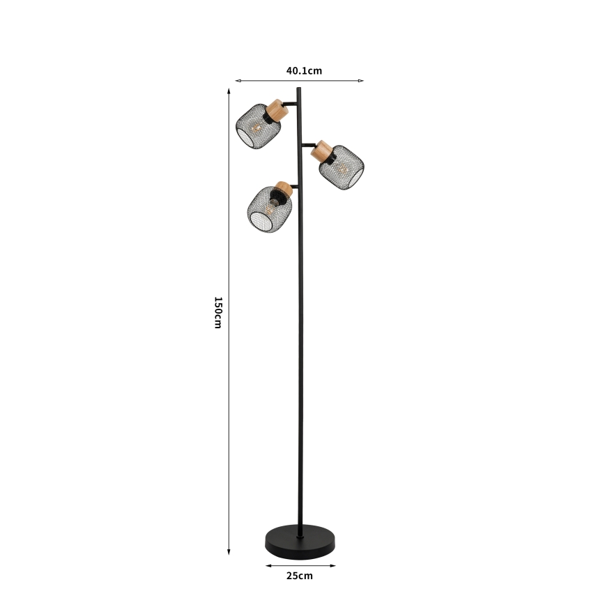 Brilagi - Podna lampa BASKLITE 3xE27/15W/230V drvo/crna