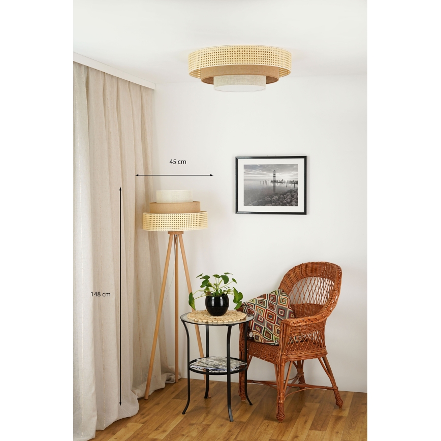 Brilagi - Podna lampa CEDAR LUNETA 1xE27/15W/230V ratan/braon/krem