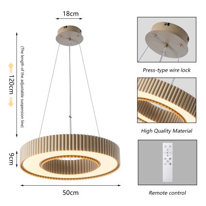 Brilagi - LED prigušiva luster na sajli LUMIX LED/48W/230V 3000-6000K bež, prečnik 50 cm + daljinski upravljač