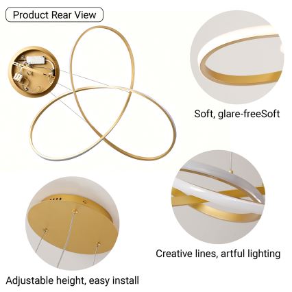 Brilagi - LED prigušiva luster na sajli INFINITY LED/80W/230V 3000-6000K 80x80 cm zlatni + daljinski upravljač