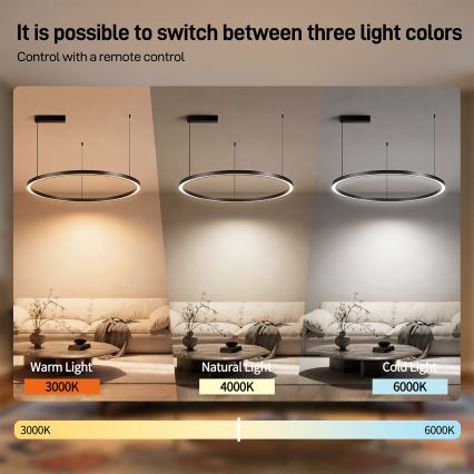 Brilagi - LED prigušiva luster na sajli PORTOFINO LED/60W/230V 3000-6000K prečnik 80 cm crna + daljinski upravljač