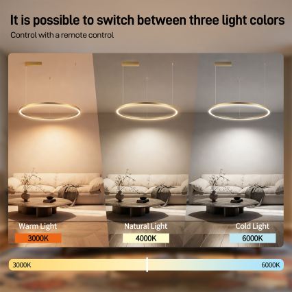 Brilagi - LED prigušiva luster na sajli PORTOFINO LED/60W/230V 3000-6000K prečnik 80 cm zlatna + daljinski upravljač