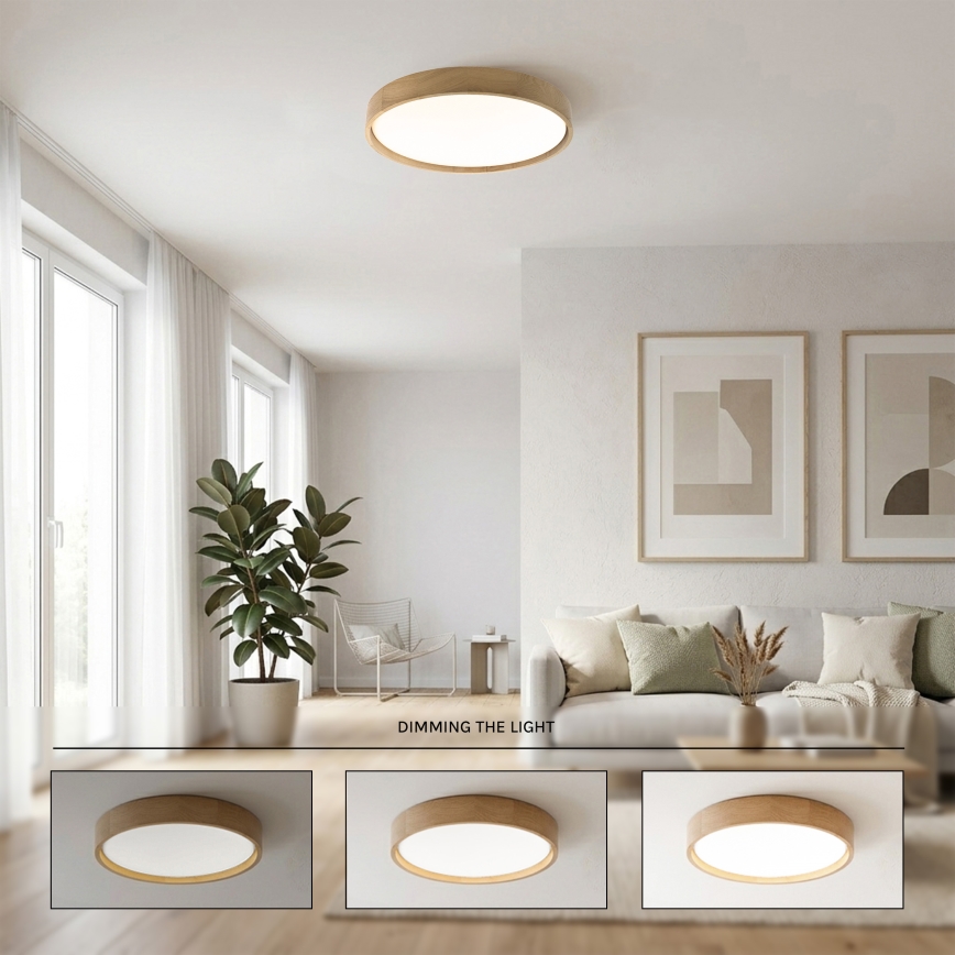 Brilagi - LED prigušiva plafonska svetiljka MANAROLA SMART LED/36W/230V 3000-6000K Wi-Fi Tuya Beacon prečnik 51 cm hrast + daljinski upravljač