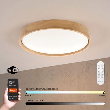Brilagi - LED prigušiva plafonska svetiljka MANAROLA SMART LED/36W/230V 3000-6000K Wi-Fi Tuya Beacon prečnik 51 cm hrast + daljinski upravljač