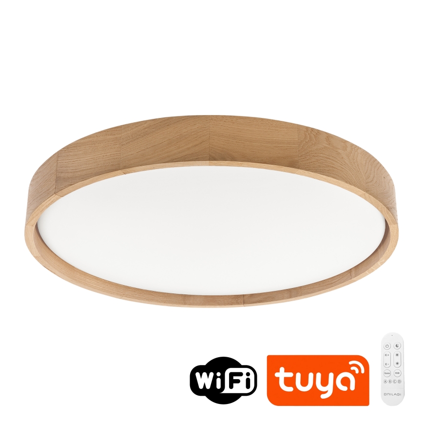 Brilagi - LED prigušiva plafonska svetiljka MANAROLA SMART LED/36W/230V 3000-6000K Wi-Fi Tuya Beacon prečnik 51 cm hrast + daljinski upravljač