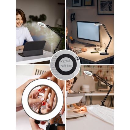 Brilagi - prigušiva LED stona lampa sa lupom LENS LED/12W/5V 3000/4200/6000K crna