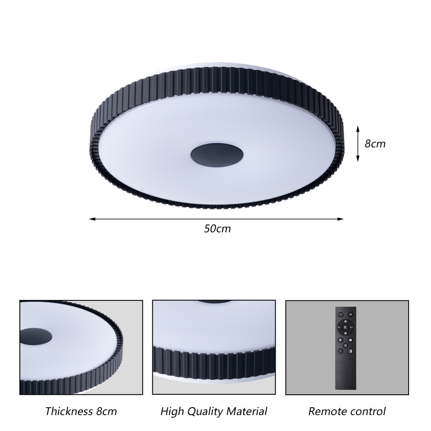 Brilagi - LED prigušiva plafonska lampa CORVO LED/72W/230V 3000-6000K crna prečnik 50 cm + daljinski upravljač