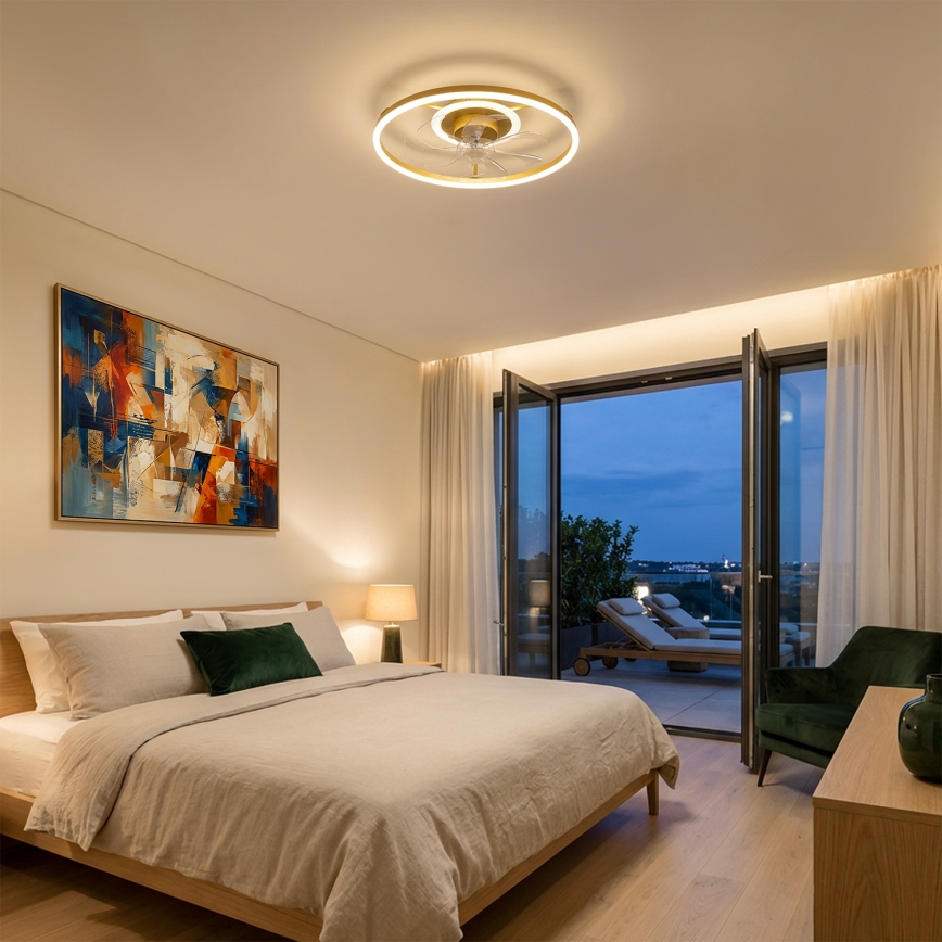 Brilagi - LED prigušiva plafonski ventilator LED/66W/230V 3000-6500K pr. 55 cm bela/zlatna + daljinski upravljač