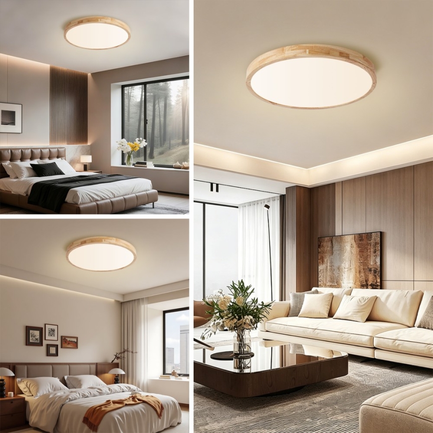 BRILAGI - LED prigušiva plafonska svetiljka WOODLINE LED/72W/230V 3000-6000K hrast prečnik 60 cm + daljinski upravljač