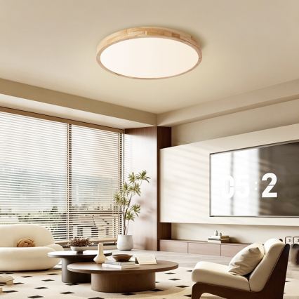 BRILAGI - LED prigušiva plafonska svetiljka WOODLINE LED/72W/230V 3000-6000K hrast prečnik 60 cm + daljinski upravljač