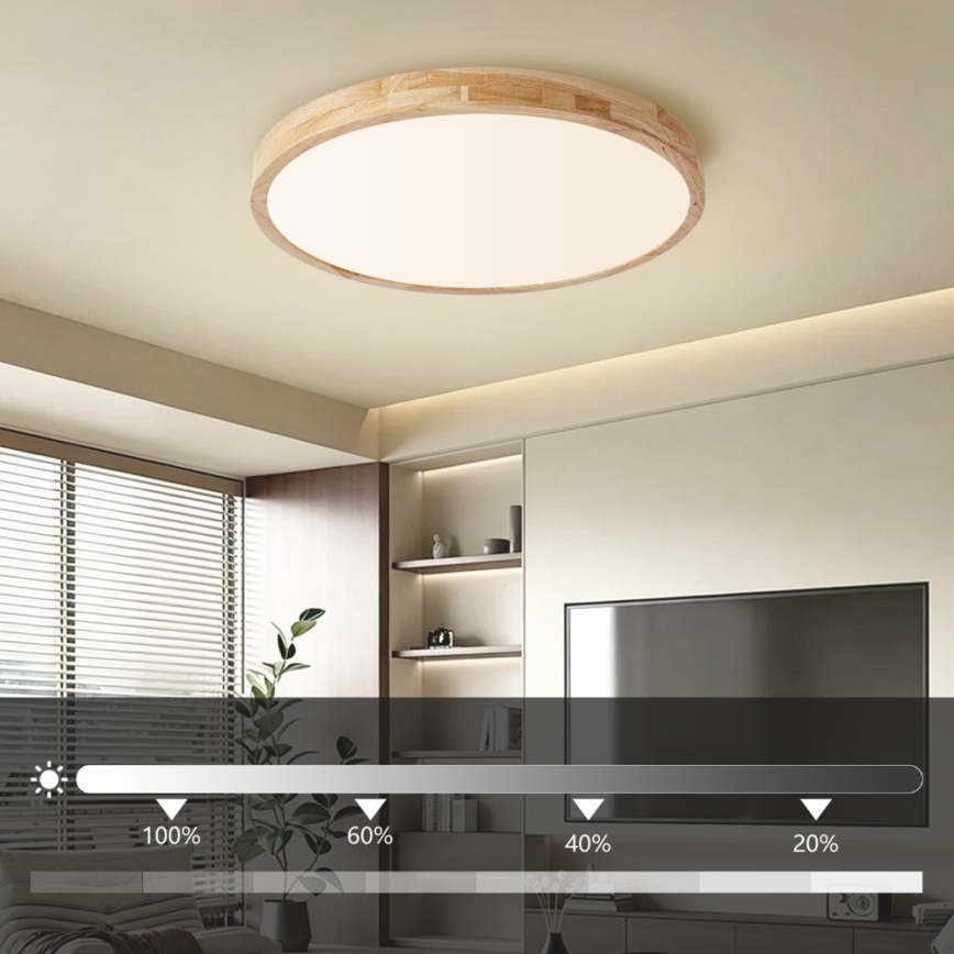 BRILAGI - LED prigušiva plafonska svetiljka WOODLINE LED/72W/230V 3000-6000K hrast prečnik 60 cm + daljinski upravljač