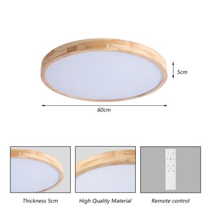 BRILAGI - LED prigušiva plafonska svetiljka WOODLINE LED/72W/230V 3000-6000K hrast prečnik 60 cm + daljinski upravljač