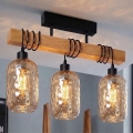 BRILAGI - Prislonjen plafonski luster WOOD GLASS 3xE27/60W/230V borovina/crna/dimljeno-smeđa