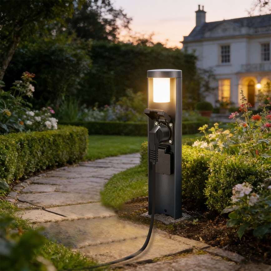 Brilagi - Spoljašnja lampa PILLAR sa 2 SCHUKO utičnicama, 1x G9/11W/230V, IP44, antracit