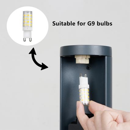 Brilagi - Spoljašnja lampa PILLAR sa 2 SCHUKO utičnicama, 1x G9/11W/230V, IP44, antracit