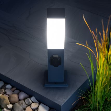 BRILAGI - Spoljašnja lampa sa 2 SCHUKO utičnice NOVA 1xE27/15W/230V 40 cm IP44 antracit