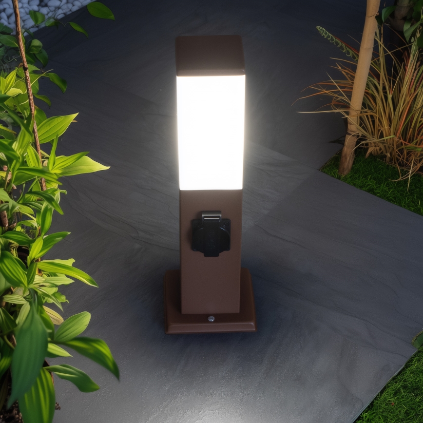 Brilagi - Spoljna lampa NOVA sa 2 SCHUKO utičnice, 1xE27/15W/230V, 40 cm, IP44, braon