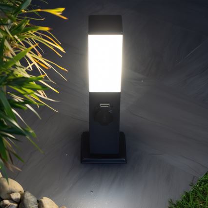 BRILAGI - Spoljašnja lampa sa 2 SCHUKO utičnice NOVA 1xE27/15W/230V 40 cm IP44 crna