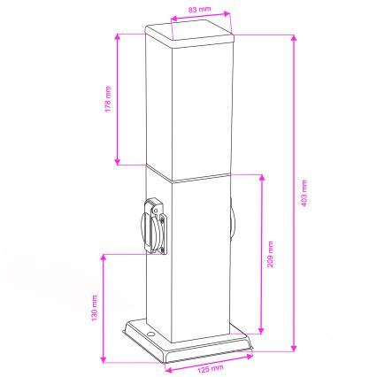 BRILAGI - Spoljašnja lampa sa 2 SCHUKO utičnice NOVA 1xE27/15W/230V 40 cm IP44 crna