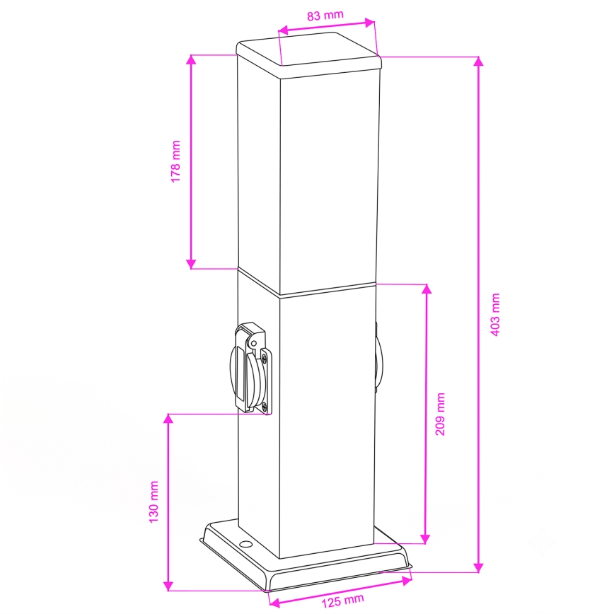 BRILAGI - Spoljašnja lampa sa 2 SCHUKO utičnice NOVA 1xE27/15W/230V 40 cm IP44 mat hrom