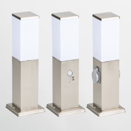 BRILAGI - Spoljašnja lampa sa 2 SCHUKO utičnice NOVA 1xE27/15W/230V 40 cm IP44 mat hrom