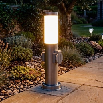 Brilagi - Spoljašnja lampa sa 2 SCHUKO utičnice NOVA 1xE27/15W/230V 40 cm IP44 matni hrom