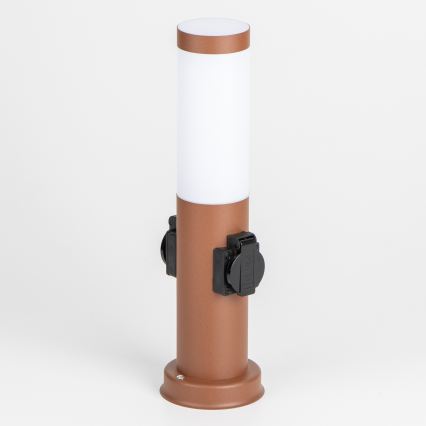 Brilagi - Spoljašnja lampa sa 2 SCHUKO utičnice NOVA 1xE27/15W/230V 40 cm IP44 braon