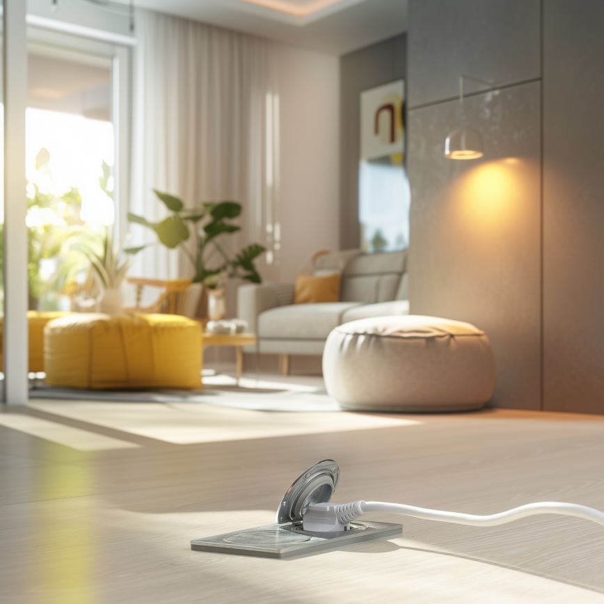 Brilagi - Spoljašnja ugradna podna dupla utičnica IP55, srebrna, pravougaona