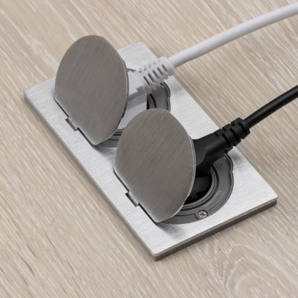 Brilagi - Spoljašnja ugradna podna dupla utičnica IP55, srebrna, pravougaona