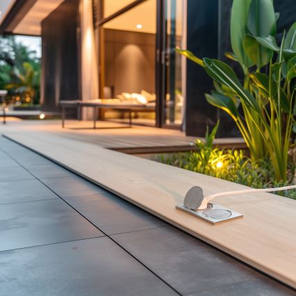 Brilagi - Spoljašnja ugradna podna dupla utičnica IP55, srebrna, pravougaona