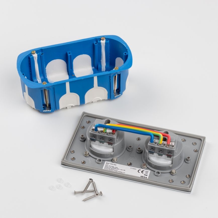 Brilagi - Spoljašnja ugradna podna dupla utičnica IP55, srebrna, pravougaona
