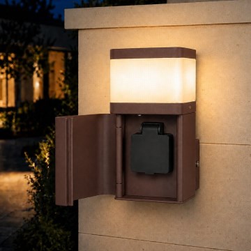 BRILAGI - Spoljašnja zidna lampa sa SCHUKO utičnicom PILLAR 1xG9/11W/230V IP44 braon